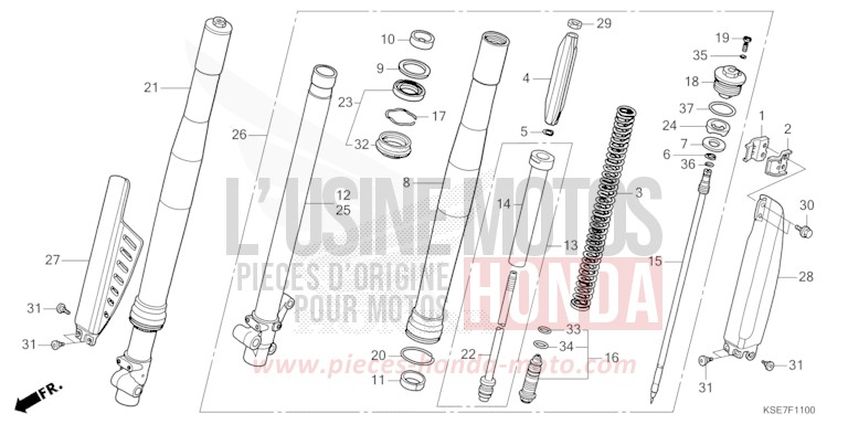 FRONT FORK for CRF150R "Big wheels" EXTREME RED (R292) from 2022